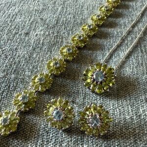 Sterling silver - Green and blue gemstones -  Floral Jewelry Set